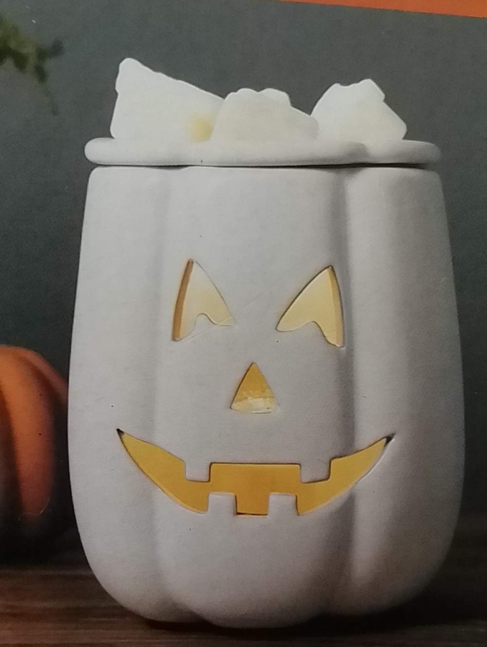 White Ceramic Jack-O'-Lantern Wax Warmer
